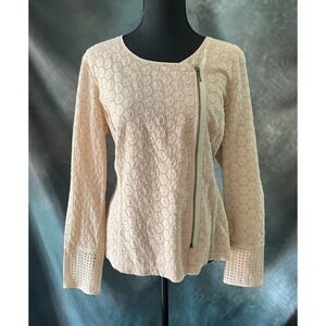 Wrap Eyelet Lace‎ Moto Jacket Womens Long Sleeve Full Zip Beige Size 14